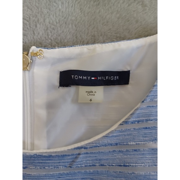 Tommy Hilfiger Dress Sz 6 Striped Pleated FitFlare Midi Periwinkle Wedding Guest - Picture 8 of 11